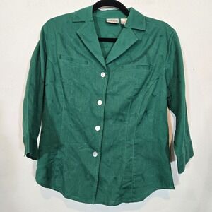 Chicos  Linen/ Cotton Teal Emboxxed Buttondown Shirt Size 0